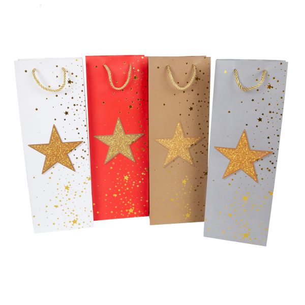 Gift bag for bottle STAR-4, 12x8x36cm, mix