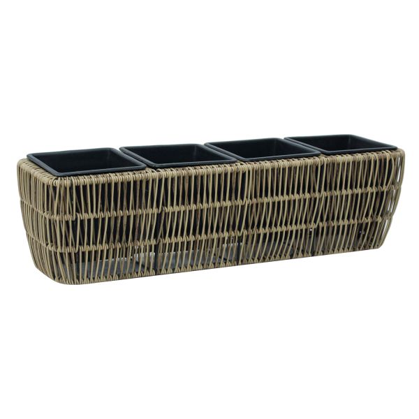 Flower box WICKER 57x16xH16cm, light brown
