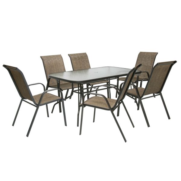 Garden furniture set DUBLIN table and 6 chairs, golden brown