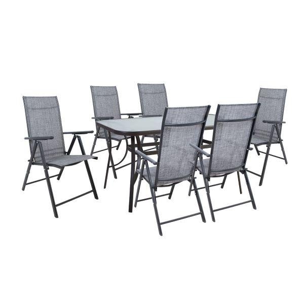 Garden furniture set DUBLIN table and 6 foldable chairs, grey