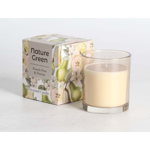 Свеча в стеклянном стакане NATURE GREEN H9,5см, French Pear & Freesia