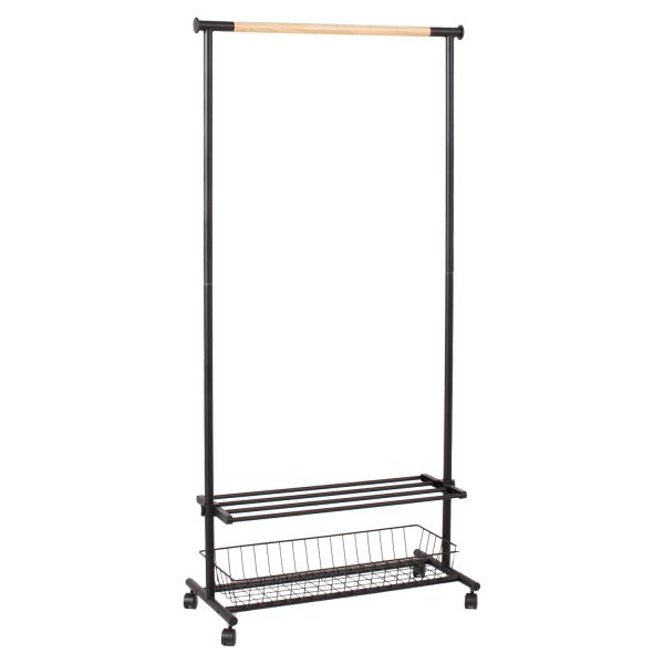 Clothes hanger trolley FOREST 80x36xH165cm, black/natural